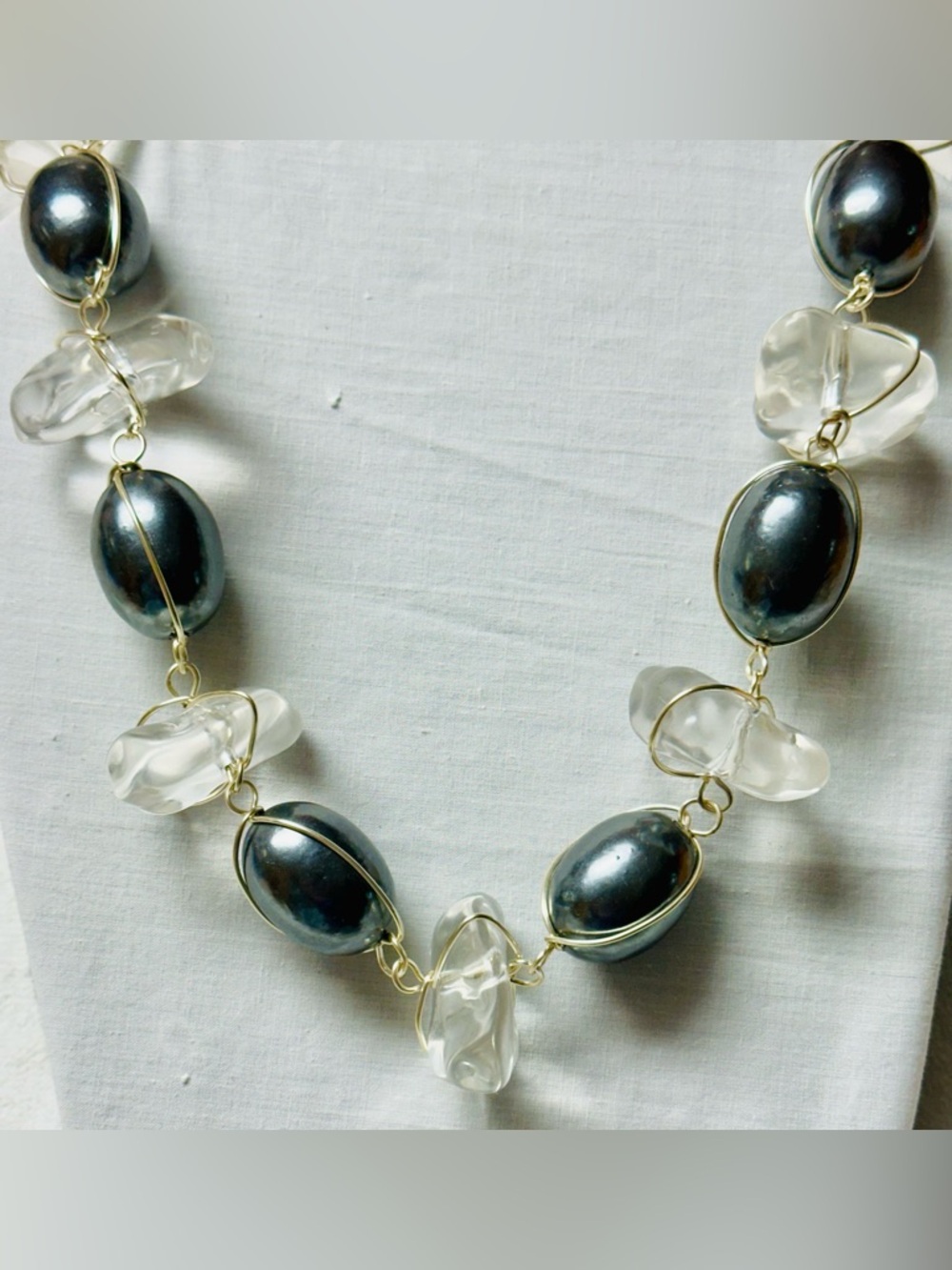 Charcoal Gray & Clear Chunky Bead Necklace - Women's Jewelry by ABRA